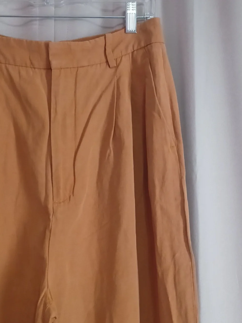 Zara Linen Blend Camel High-Waisted Pleated Front Tapered Trousers Women's M